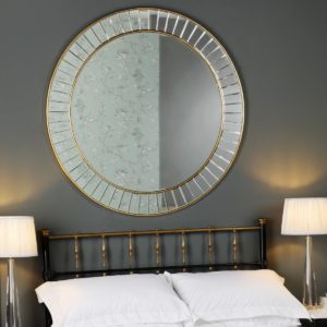 Laura Ashley Clemence Large Round Mirror With Gold Leaf Detail Edging