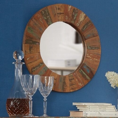 Coburg Wooden Wall Mirror Round In Reclaimed Wood MirrorsToday.co.uk