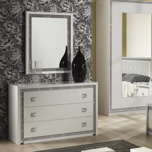 Crystal Wall Mirror In White Gloss With Rhinestones MirrorsToday.co.uk