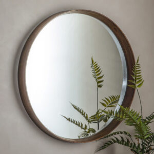 Kinder Round Large Bevelled Wall Mirror In Walnut Wood Frame