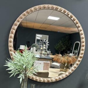 Malabo Large Wall Mirror Round In Natural Wooden Frame