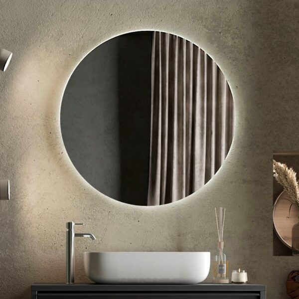 Steelville Round Bathroom Wall Mirror In Clear With LED