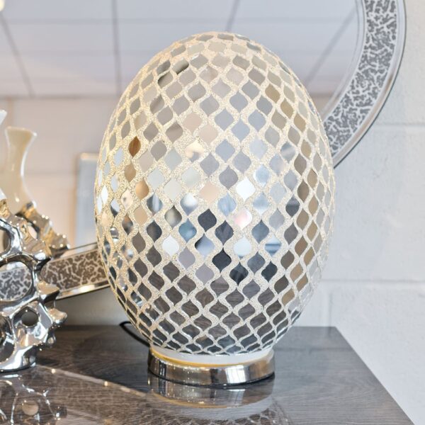Izar Large Glass Mirrored Egg Lamp With Chrome Base