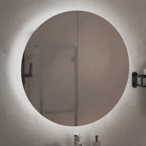 Trail Large Bathroom Mirrored Cabinet In Black With LED