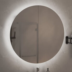 Trail Large Bathroom Mirrored Cabinet In Grey With LED