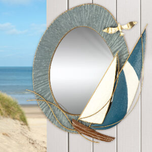 Colindale Metal Boat And Starfish Wall Mirror In Blue And White
